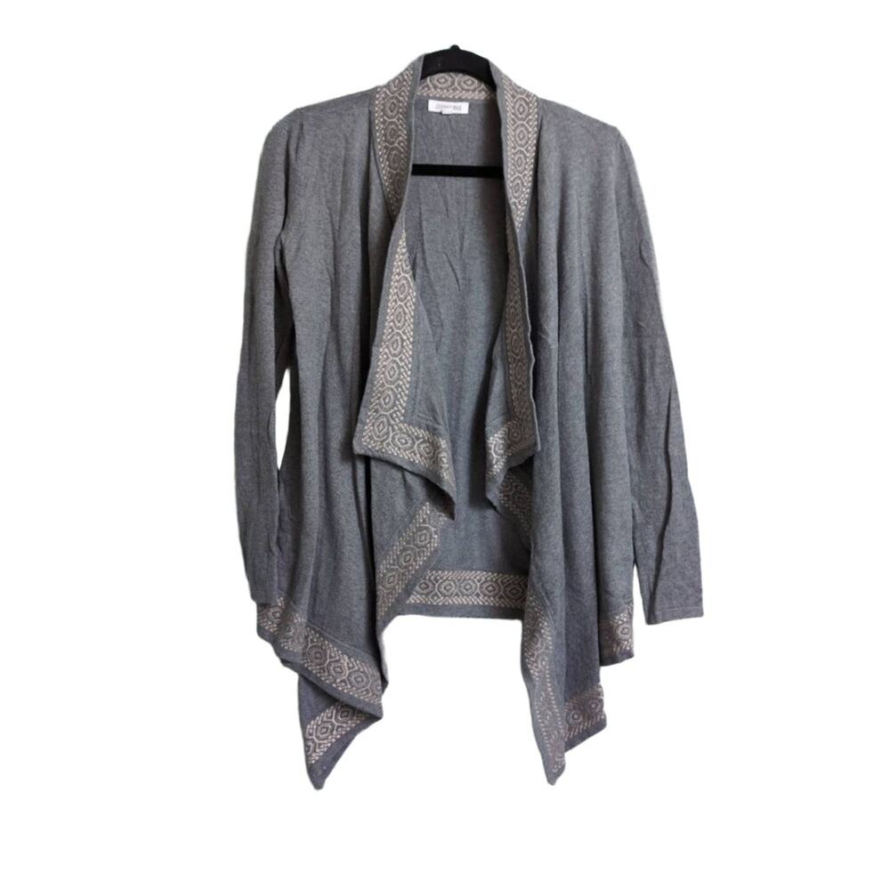 Johnny Was Gray Embroidered Waterfall Open Cardigan Drape Boho Cashmere Blend XS